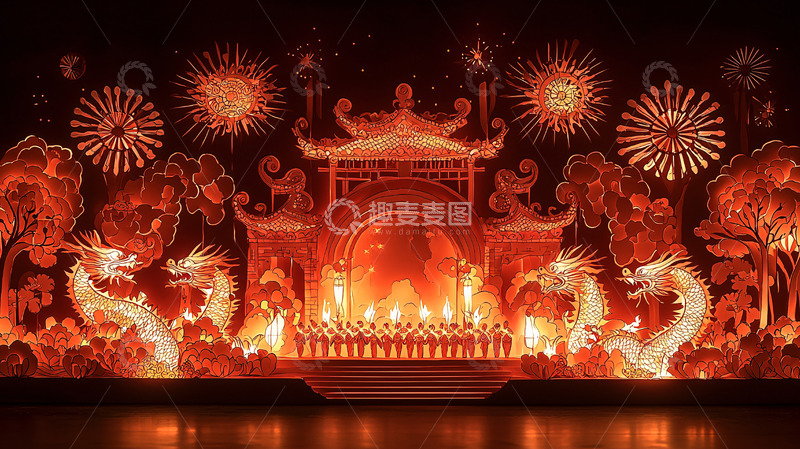 高清大图下载【趣麦麦图】红火喜庆的中国风舞台背景