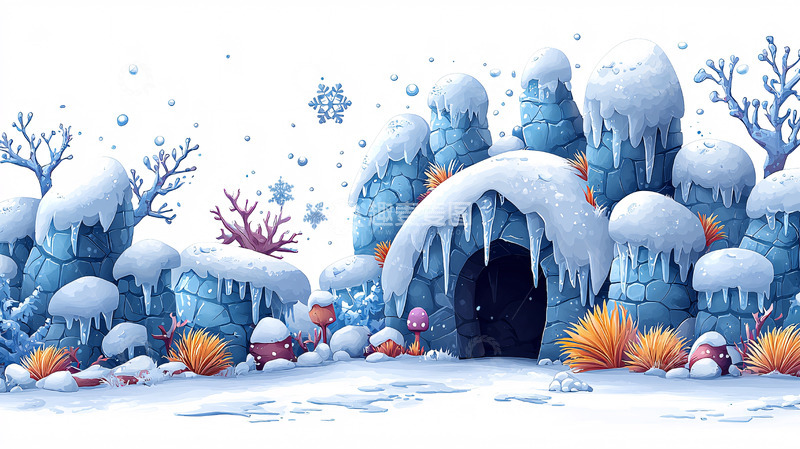 高清大图下载【趣麦麦图】冰雪洞穴卡通场景