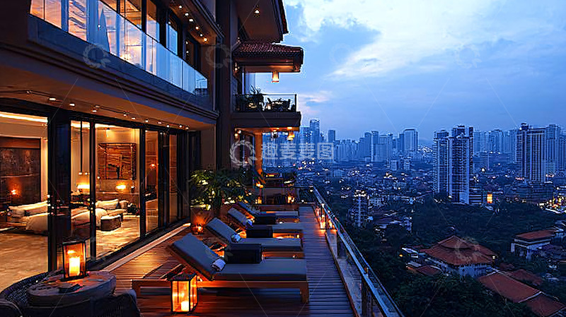 高清大图下载【趣麦麦图】夜景豪宅阳台