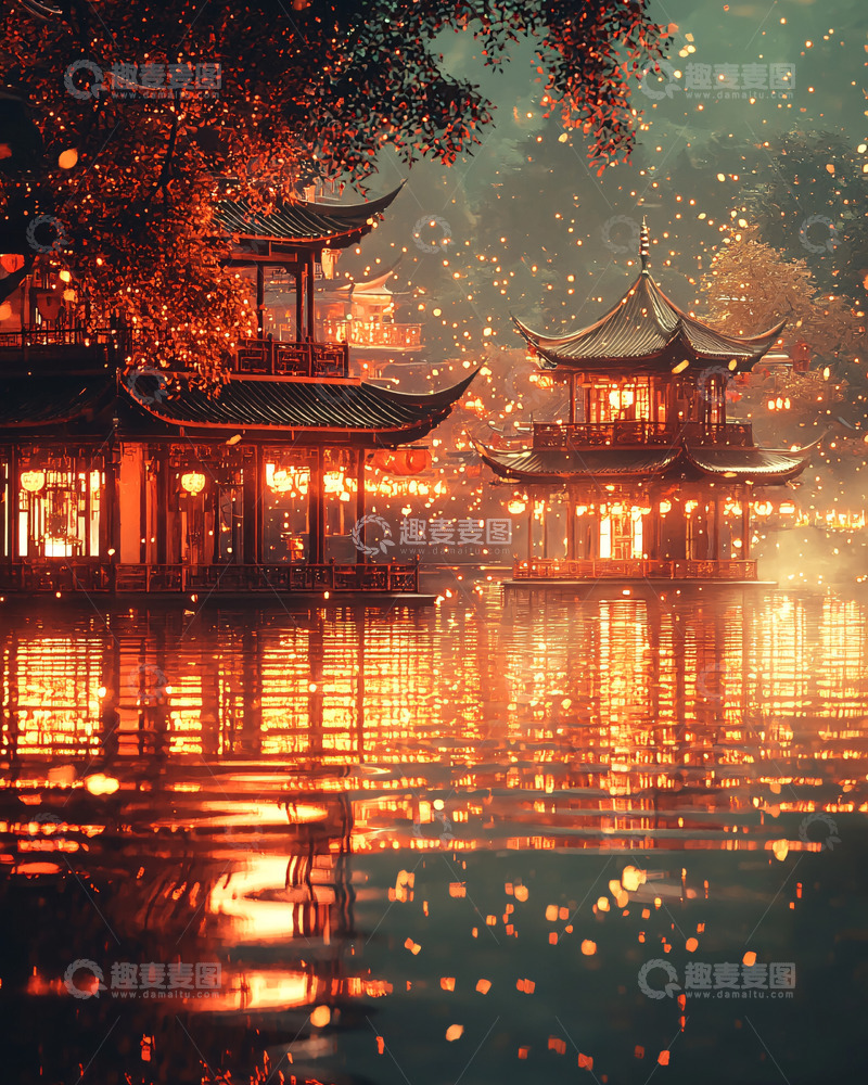 高清大图下载【趣麦麦图】夜晚古建筑