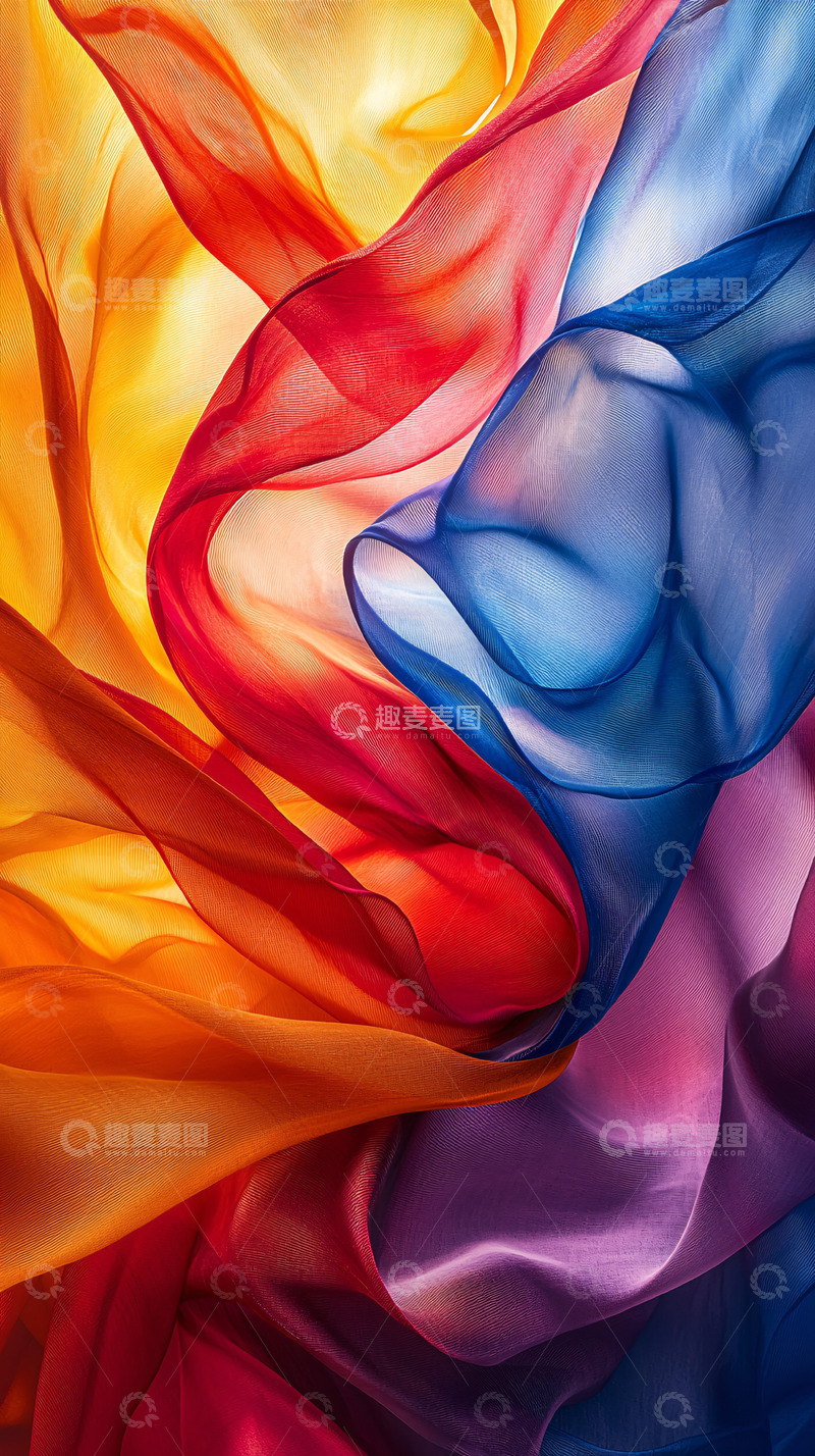 高清大图下载【趣麦麦图】彩色飘逸丝绸布料