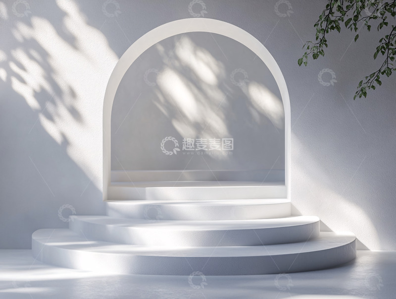 高清大图下载【趣麦麦图】白色拱门阶梯展台