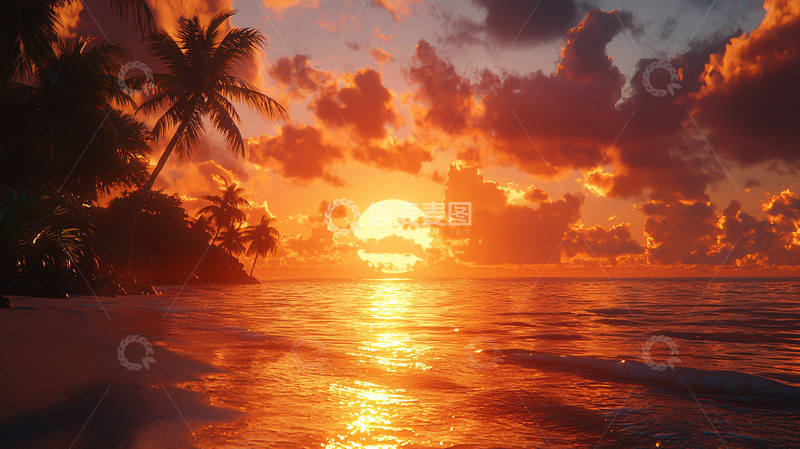 高清大图下载【趣麦麦图】热带海滩日落