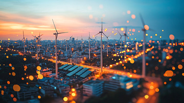 夜景城市风力发电