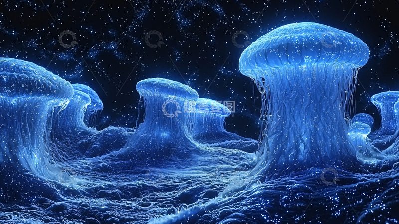 高清大图下载【趣麦麦图】蓝色发光蘑菇