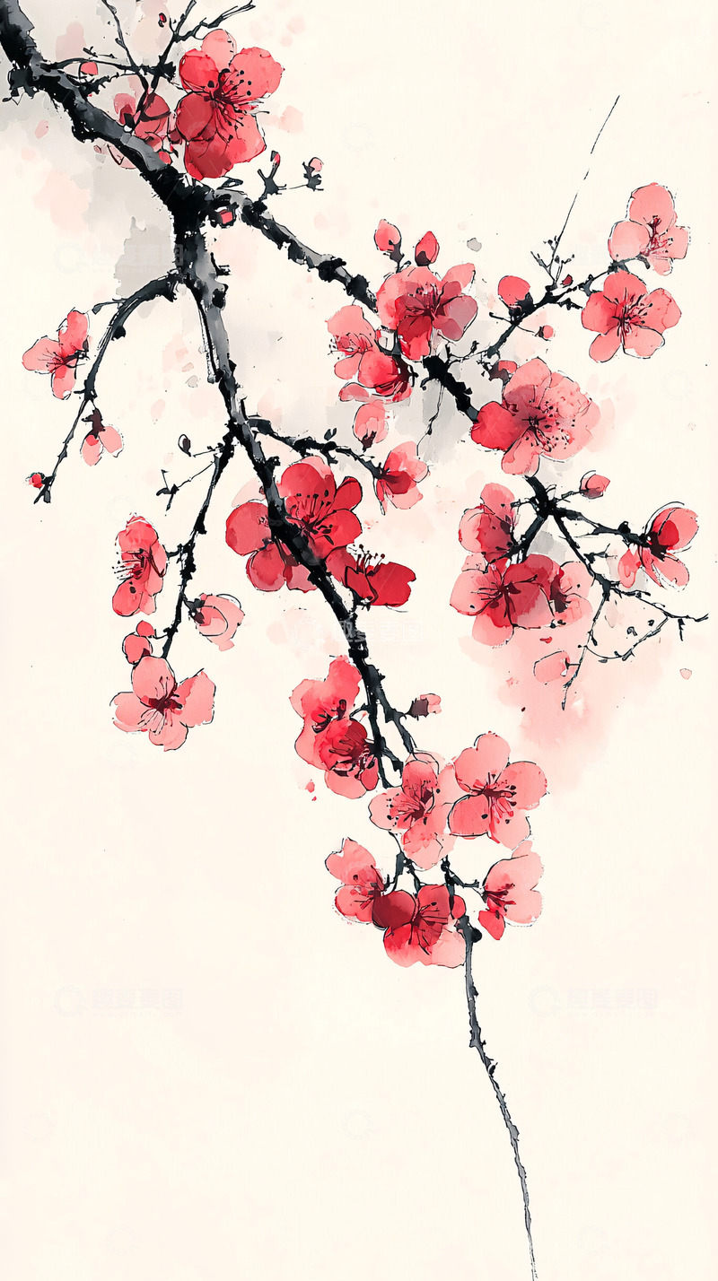 高清大图下载【趣麦麦图】水墨红梅枝条