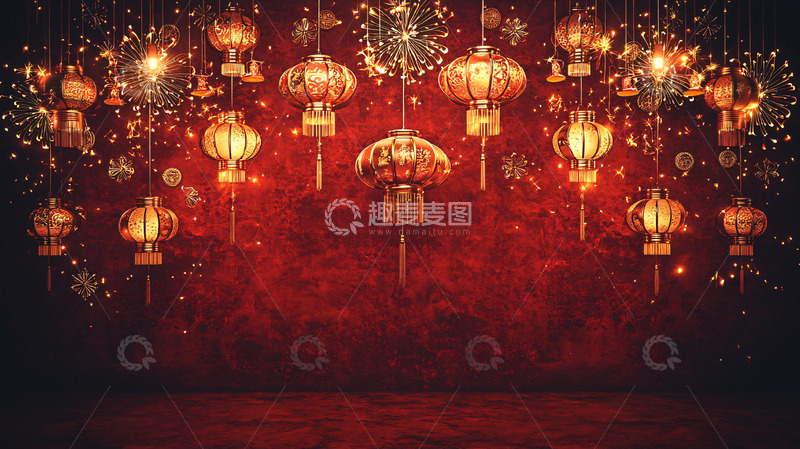 高清大图下载【趣麦麦图】红灯笼喜庆新年背景