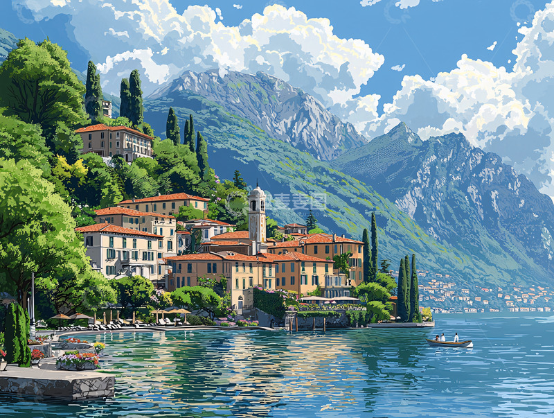 高清大图下载【趣麦麦图】山坡上的彩色小镇