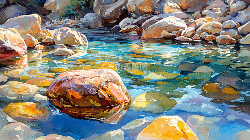高清大图下载【趣麦麦图】清澈溪流中的石头
