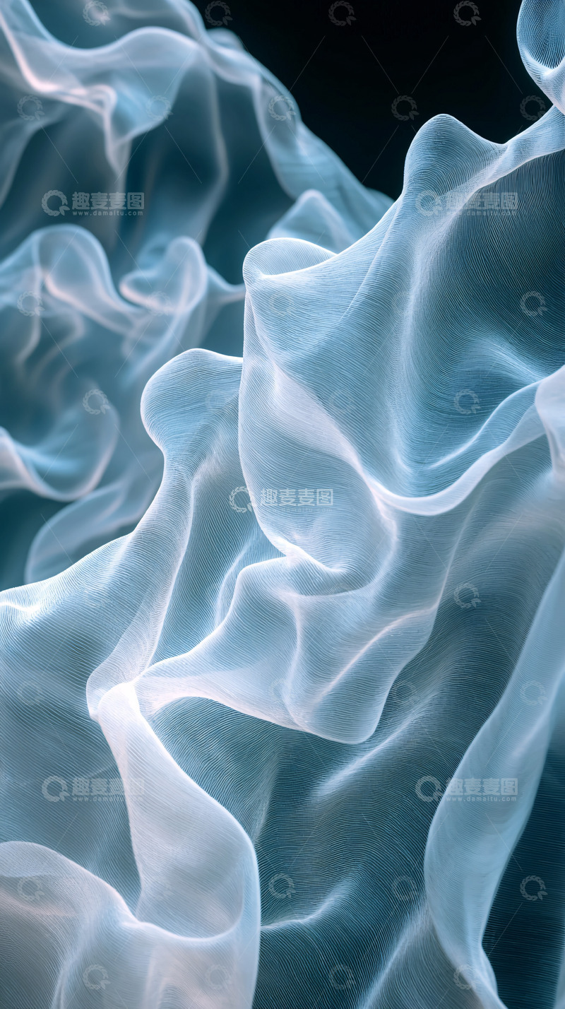 高清大图下载【趣麦麦图】流动的蓝色透明薄纱
