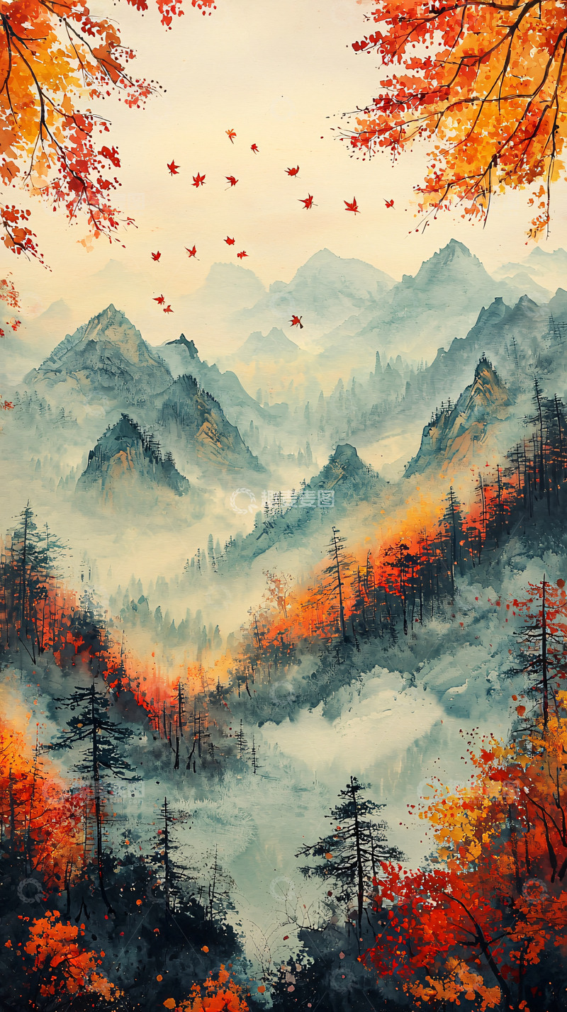 高清大图下载【趣麦麦图】秋日山林意境图