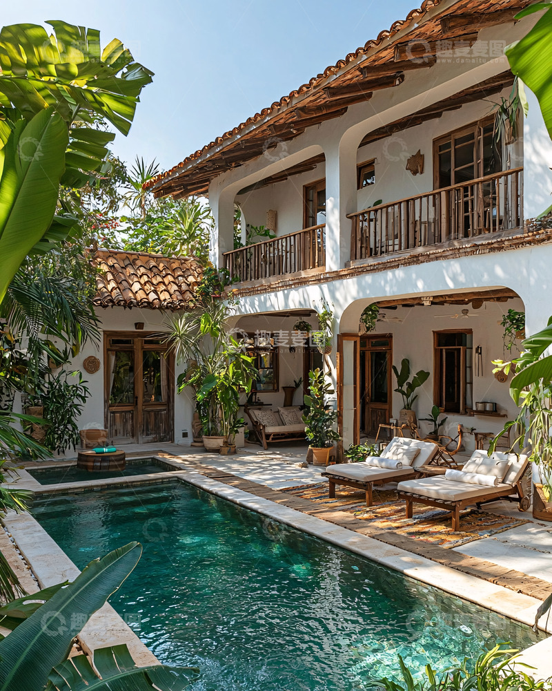 高清大图下载【趣麦麦图】热带别墅泳池庭院