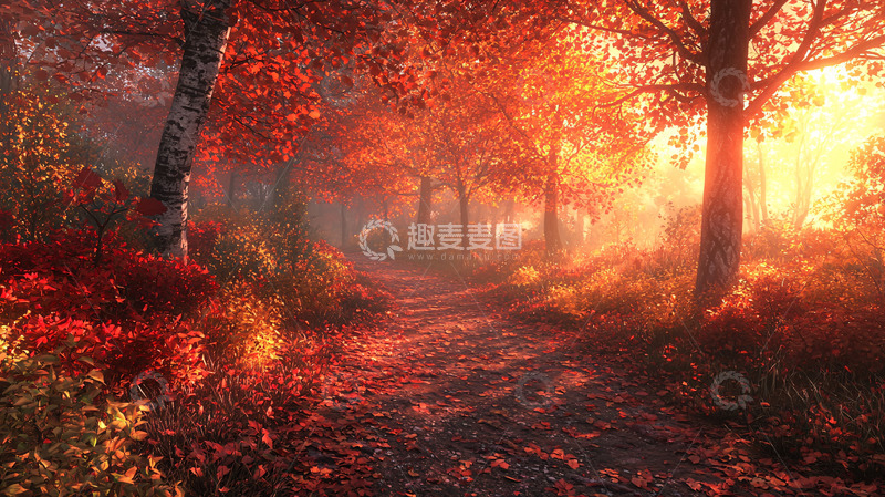 高清大图下载【趣麦麦图】红叶森林小路