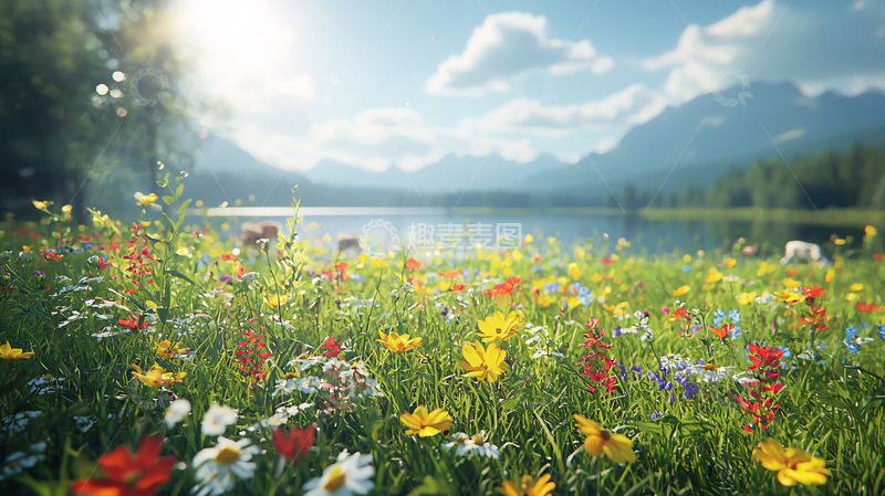 高清大图下载【趣麦麦图】阳光明媚的湖边野花