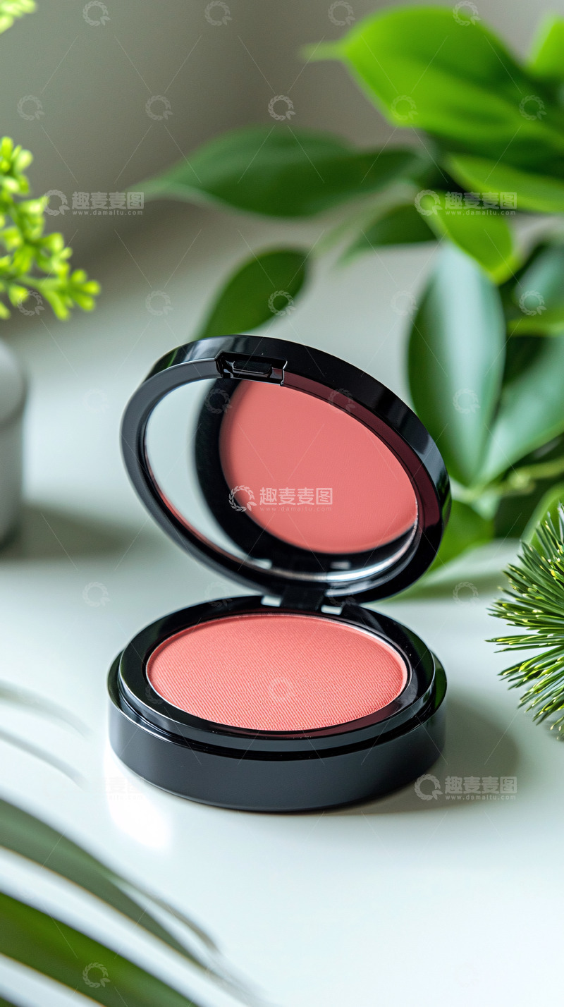 高清大图下载【趣麦麦图】珊瑚色腮红与绿植静物