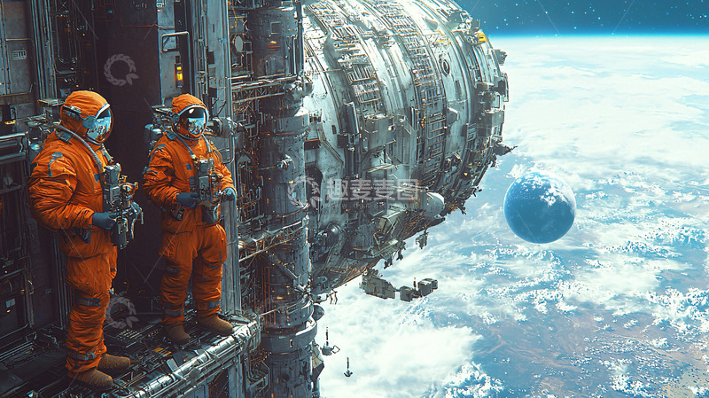 高清大图下载【趣麦麦图】太空宇航员太空站