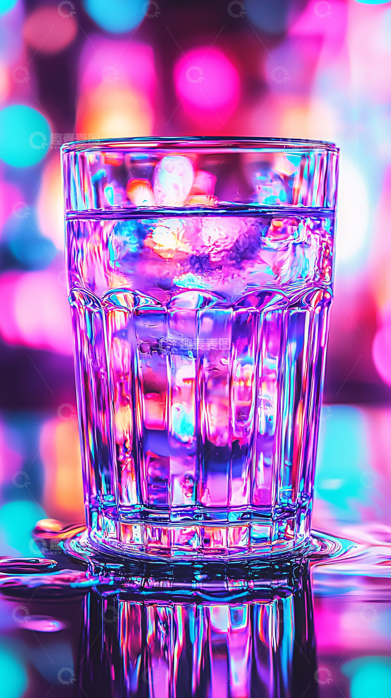 高清大图下载【趣麦麦图】霓虹灯下的玻璃杯