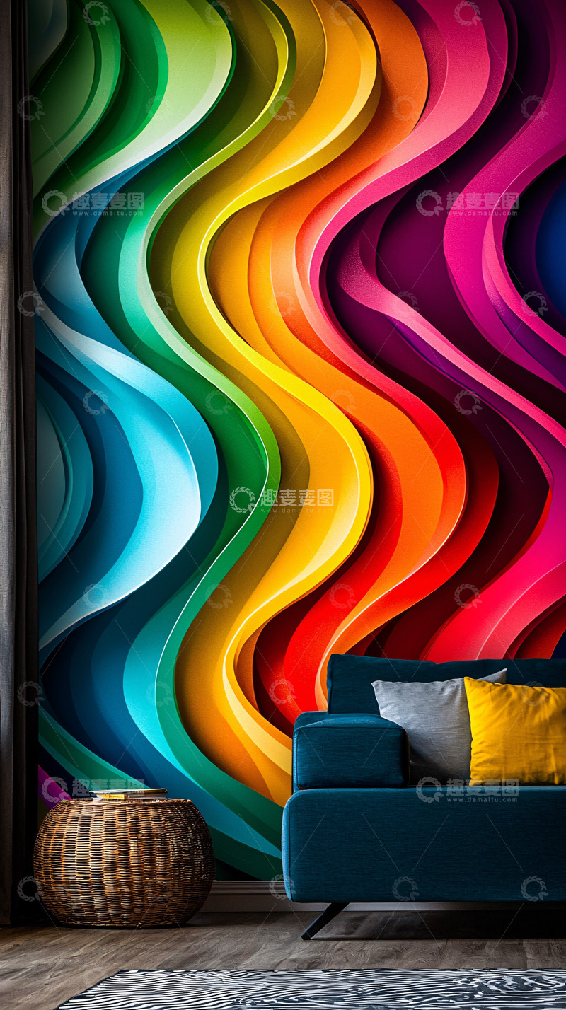 高清大图下载【趣麦麦图】彩色波浪墙纸