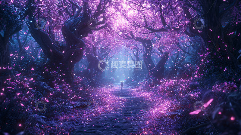 高清大图下载【趣麦麦图】梦幻紫色树林小路