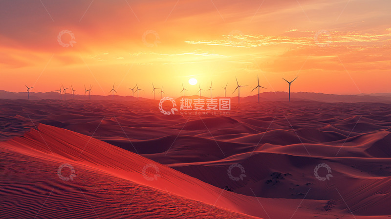 高清大图下载【趣麦麦图】沙漠风力发电