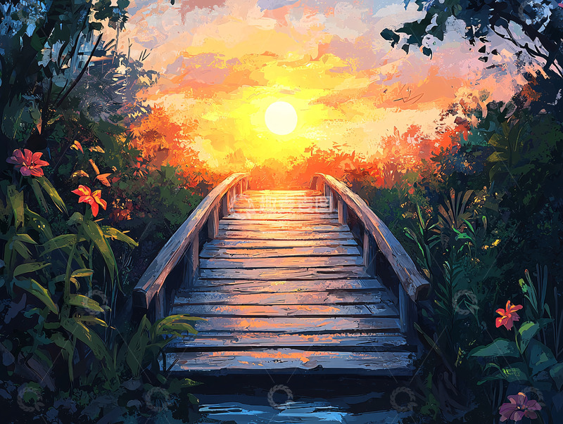 高清大图下载【趣麦麦图】夕阳下的桥