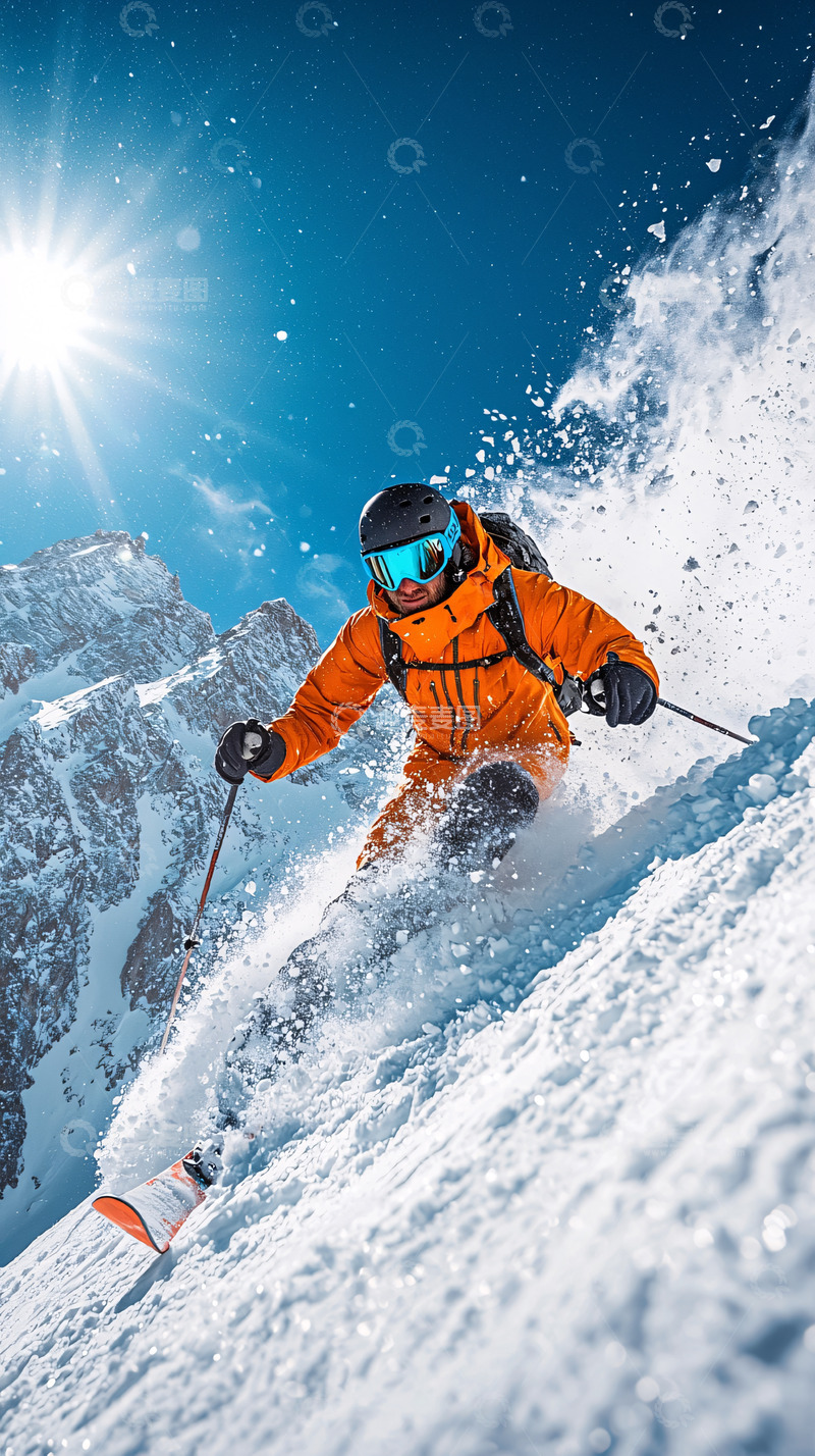 高清大图下载【趣麦麦图】滑雪者雪山飞驰