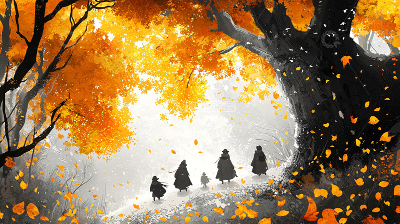 高清大图下载【趣麦麦图】秋季树林人物背影