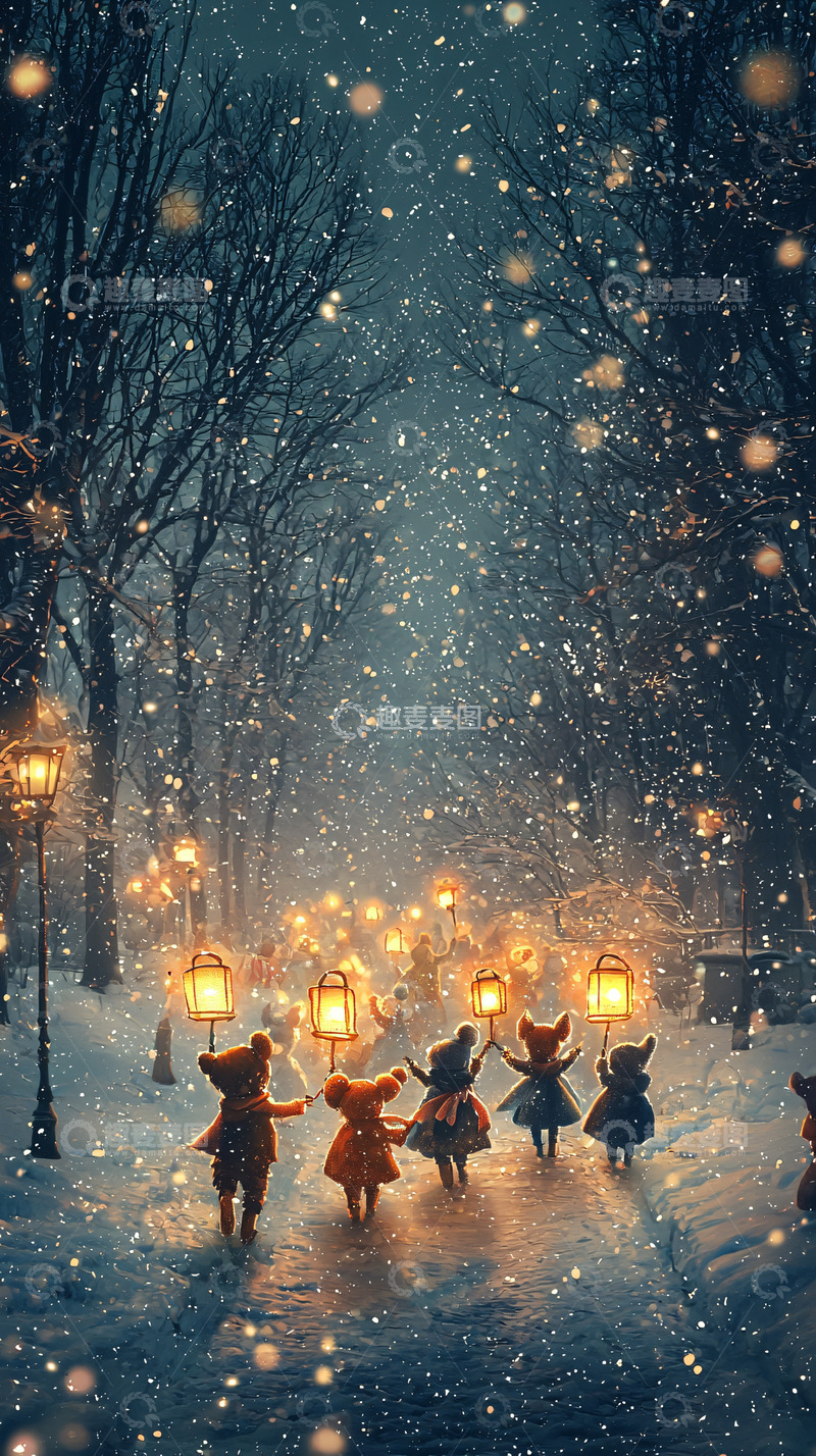 高清大图下载【趣麦麦图】冬夜雪景童话故事
