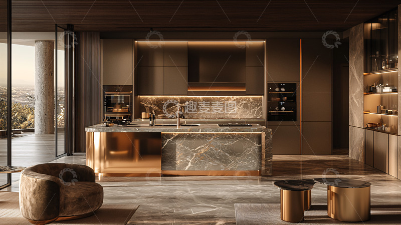 高清大图下载【趣麦麦图】现代轻奢铜色厨房设计