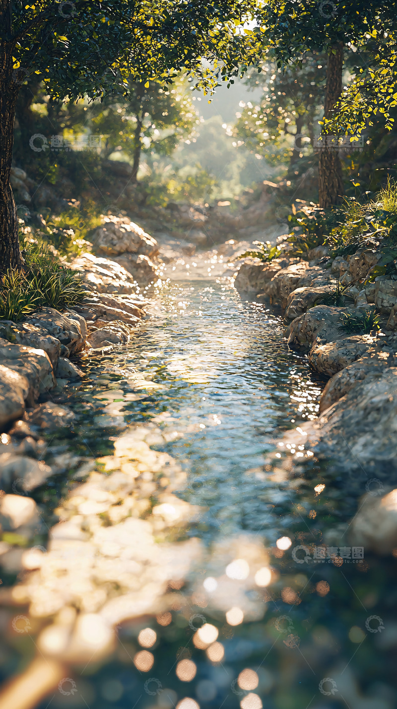 高清大图下载【趣麦麦图】阳光森林小溪