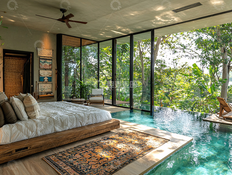 高清大图下载【趣麦麦图】现代简约卧室泳池景观