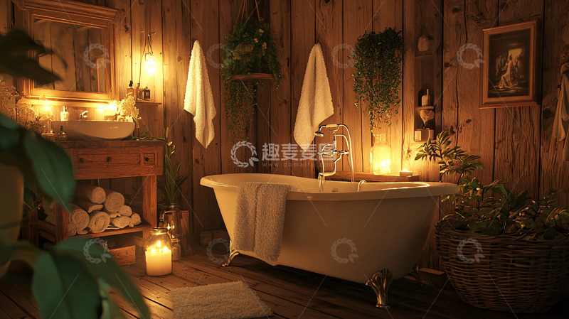 高清大图下载【趣麦麦图】温暖木质调浴室