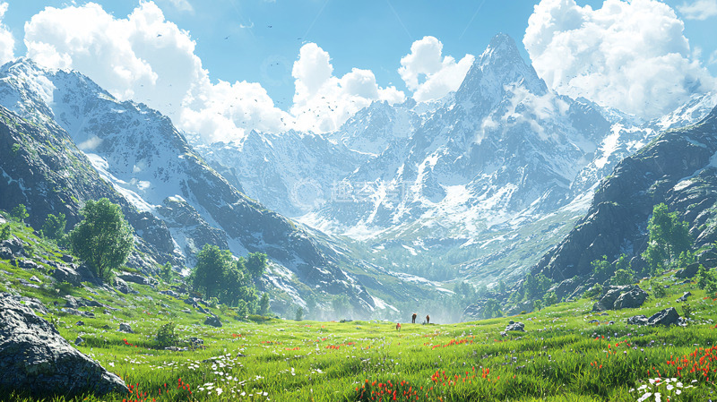 高清大图下载【趣麦麦图】阳光明媚的山谷绿地