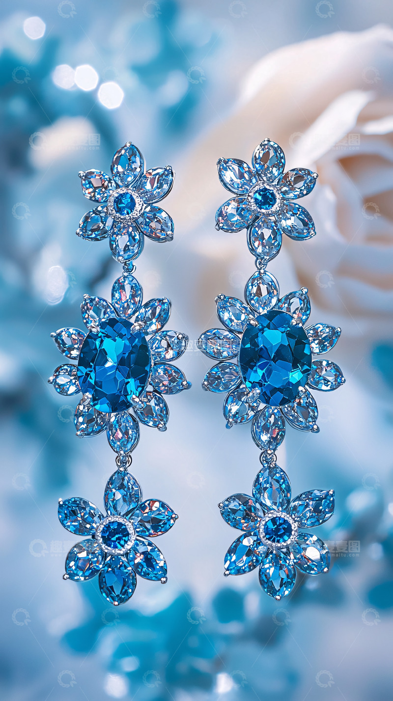 高清大图下载【趣麦麦图】-蓝宝石花朵耳环