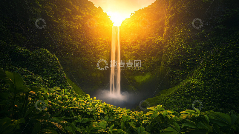 高清大图下载【趣麦麦图】阳光下的峡谷瀑布