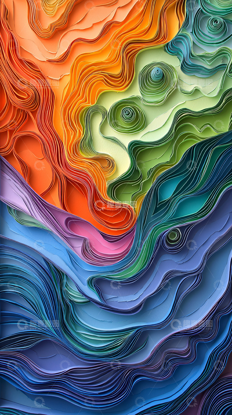 高清大图下载【趣麦麦图】多色纸艺抽象波浪