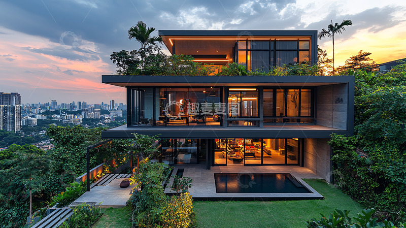 高清大图下载【趣麦麦图】现代风格别墅夜景