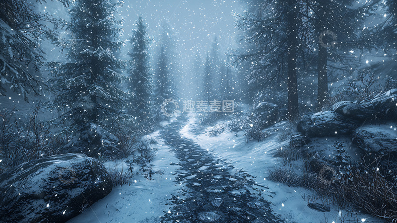 高清大图下载【趣麦麦图】雪地森林小路