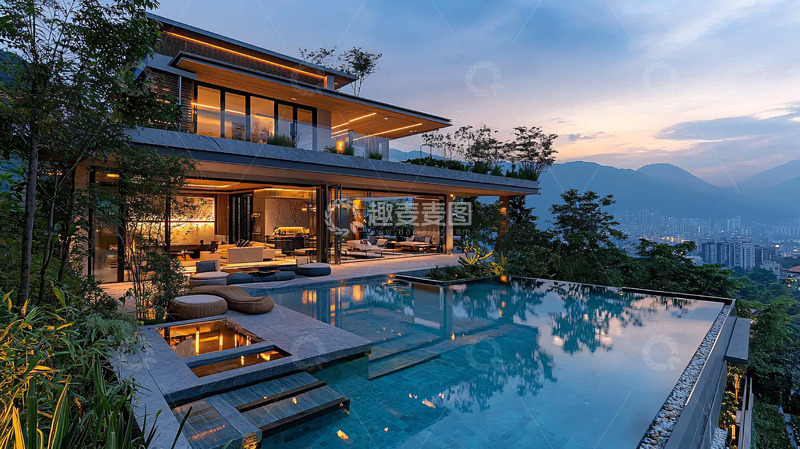 高清大图下载【趣麦麦图】山顶别墅夜景