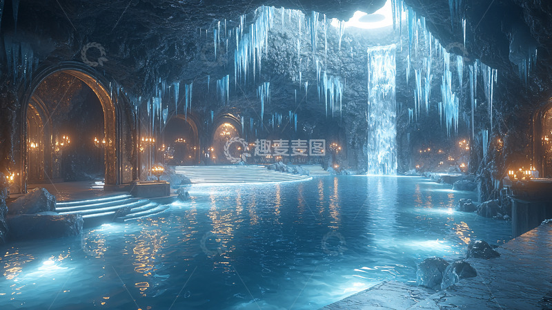高清大图下载【趣麦麦图】冰封洞穴水池宫殿