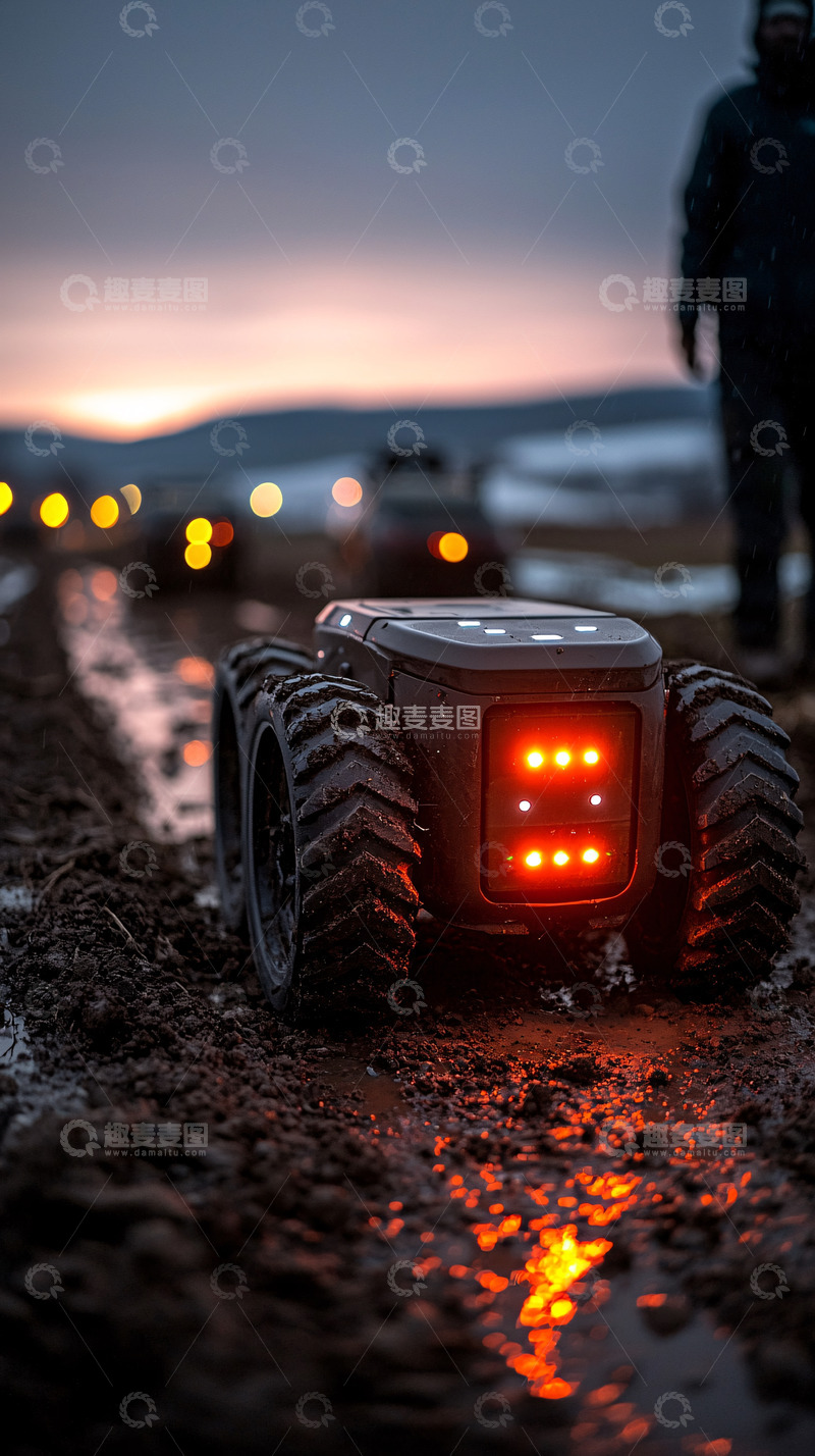 高清大图下载【趣麦麦图】泥泞道路上的机器人