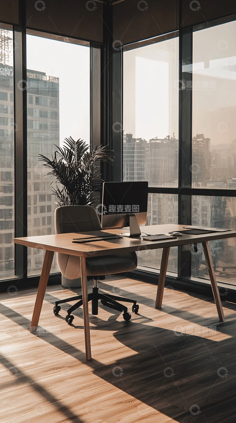 高清大图下载【趣麦麦图】现代化落地窗办公桌