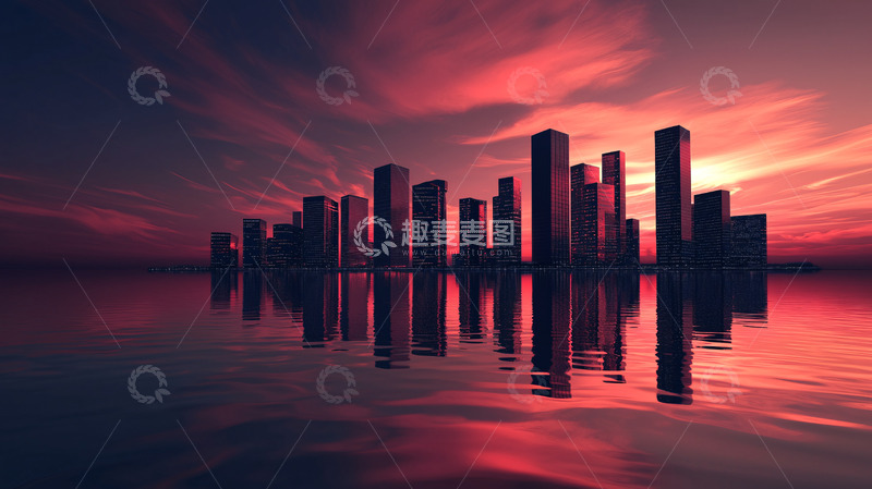 高清大图下载【趣麦麦图】日落城市剪影