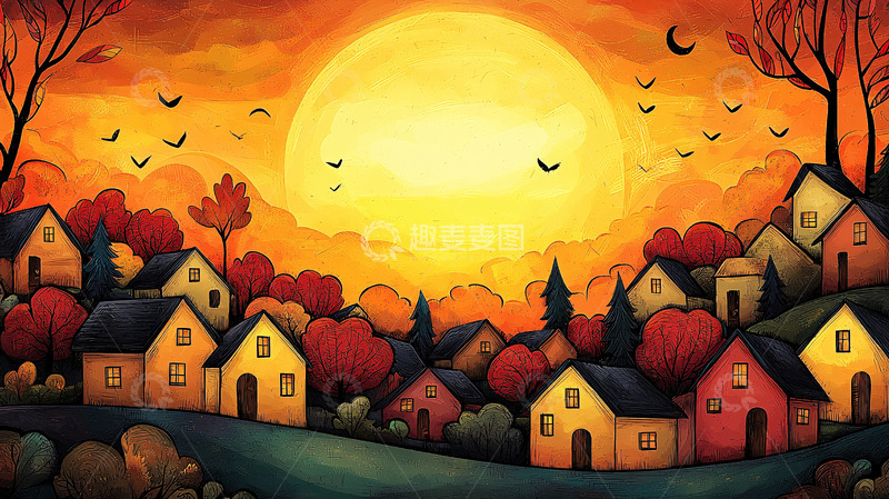 高清大图下载【趣麦麦图】秋日乡村日落美景