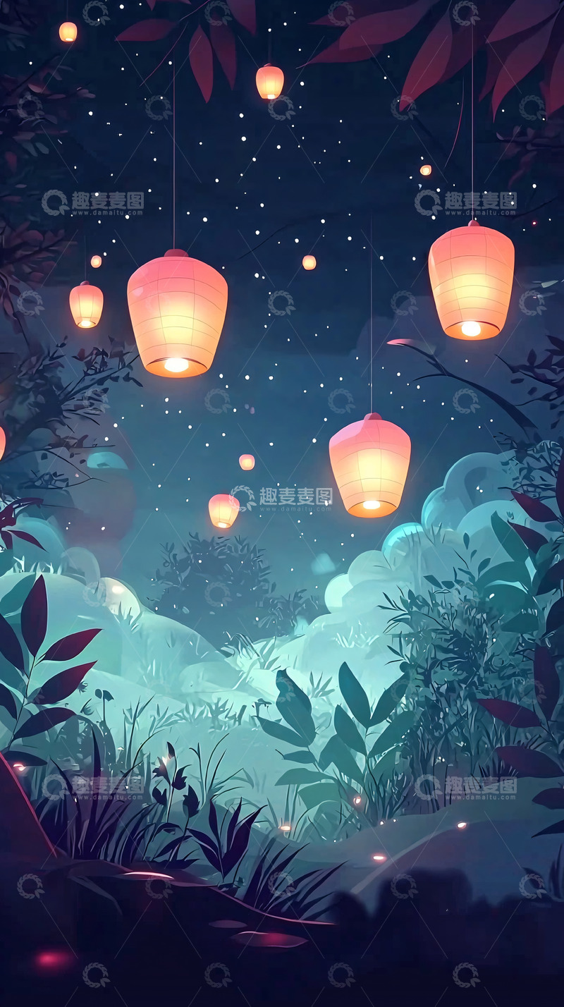 高清大图下载【趣麦麦图】梦幻星空灯笼