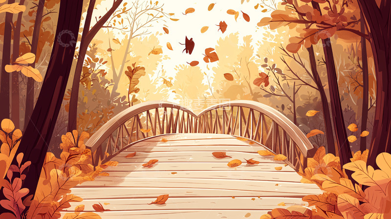 高清大图下载【趣麦麦图】秋日森林小桥