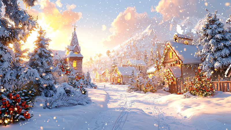 高清大图下载【趣麦麦图】冬日雪景小镇