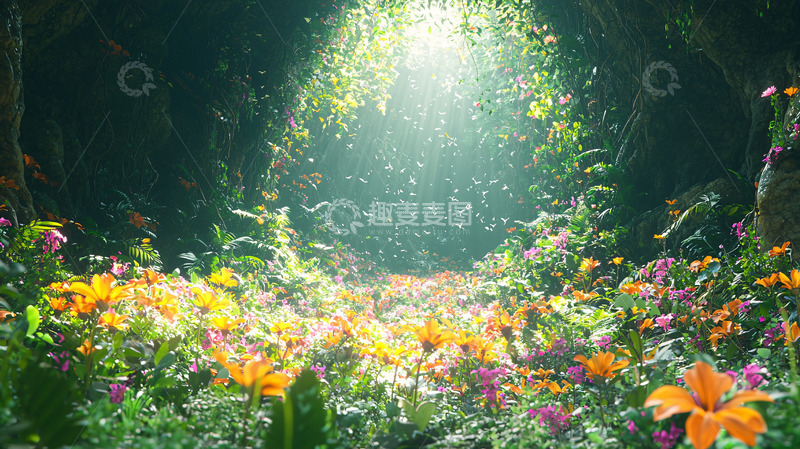 高清大图下载【趣麦麦图】光线森林花海