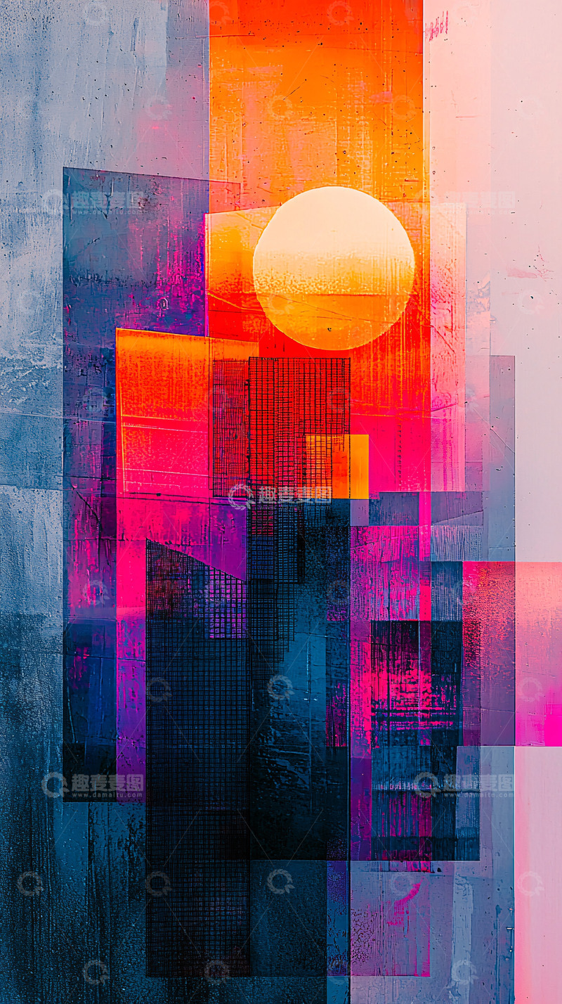 高清大图下载【趣麦麦图】抽象几何日落暖色调