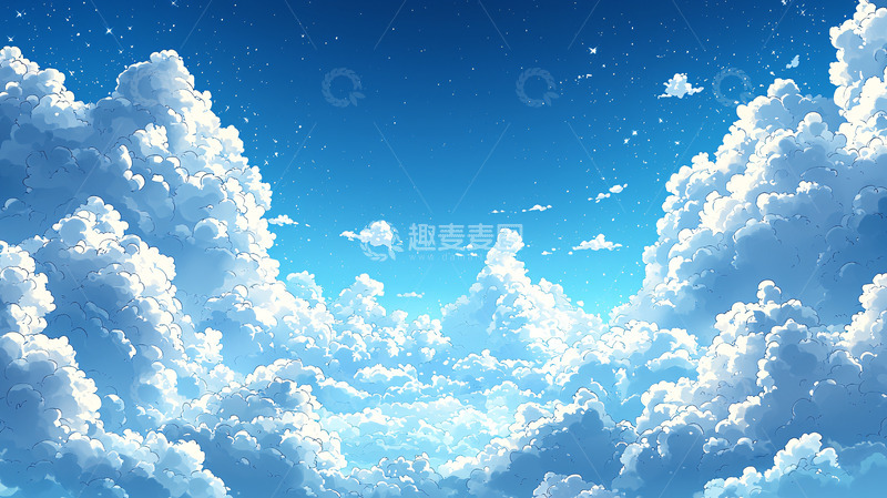 高清大图下载【趣麦麦图】蓝天白云蓬松动画风